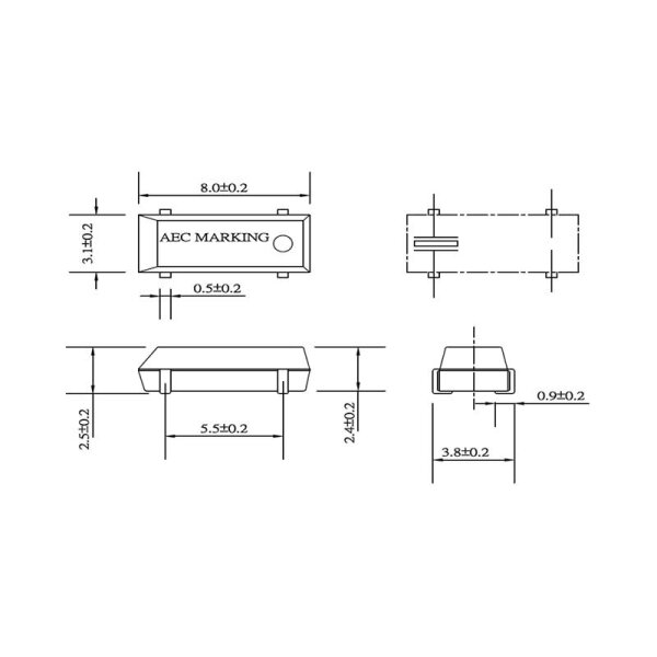 SMD-Uhren-Quarz 32,768 KHz / 8,0x3,8 mm