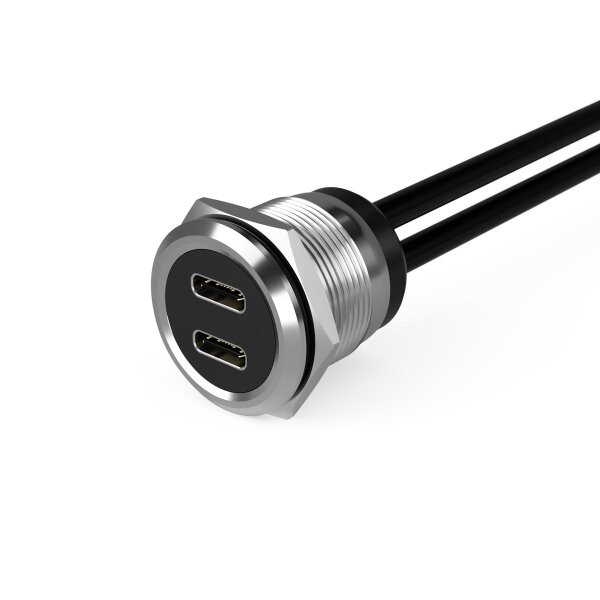 USB Power Delivery Typ-C Doppel-Einbaubuchse mit Kabel in runder Metall-Ausführung