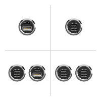 USB-Einbauladegerät 140 Watt GaN 5-Port mit Montageflansch für den Tisch- und Möbeleinbau im Set inkl. USB-Einbaubuchsen